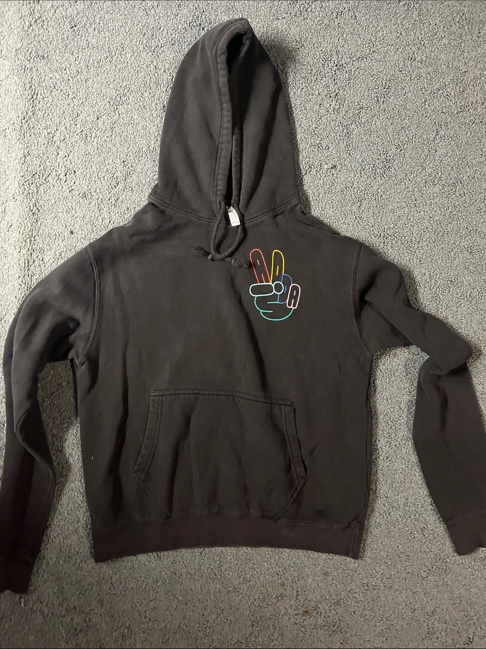 adidas Black Hoodie with Multicolor Peace Hand Graphic